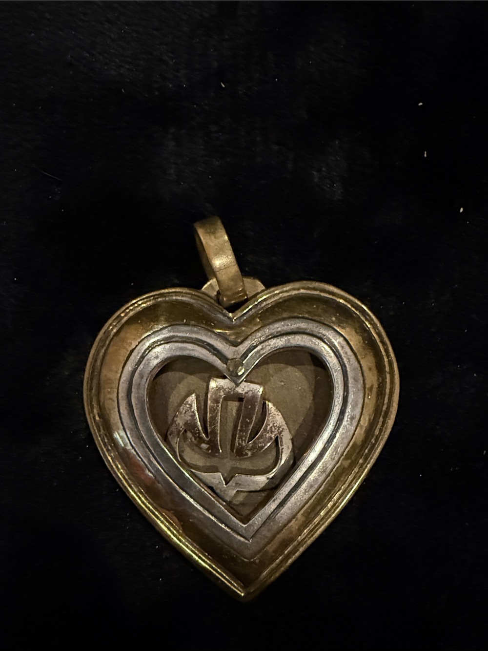Jeep Collins sterling silver and brass descending dove shadow box pendant.